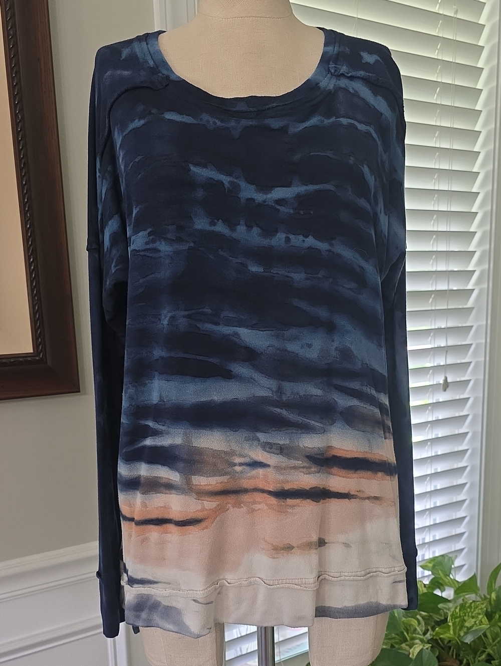 River + Sky Navy to Peach Ombre Crew Neck Long Sleeve